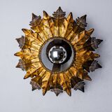 Sun wall lamp by ferro arte, metal and gold leaf, Spain, 1960