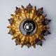 Sun wall lamp by ferro arte, metal and gold leaf, Spain, 1960