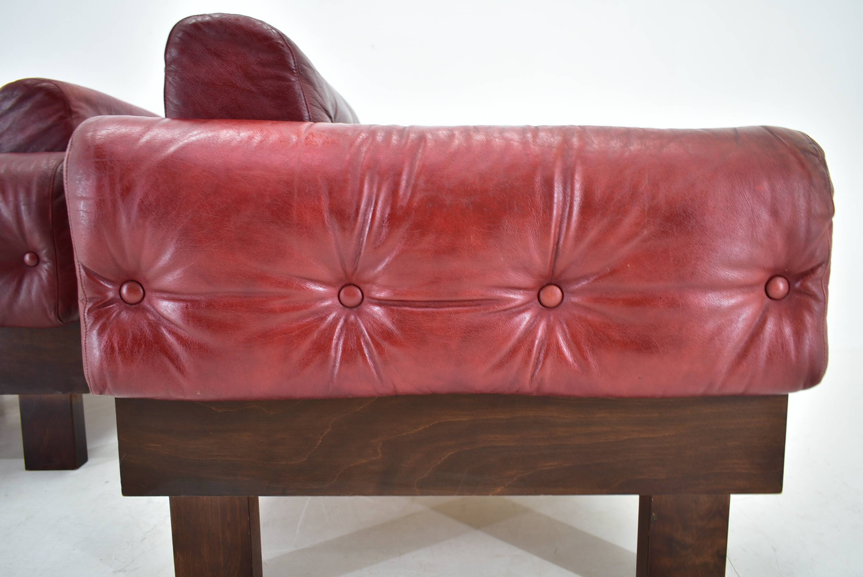 Pair of vintage leather armchairs , Czechoslovakia 1970s
