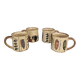 Set of 4 ceramic mugs, glazed stoneware, assorted vintage designs.