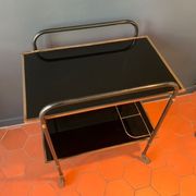 Bar service with wheels in black glass and gilded brass 50s