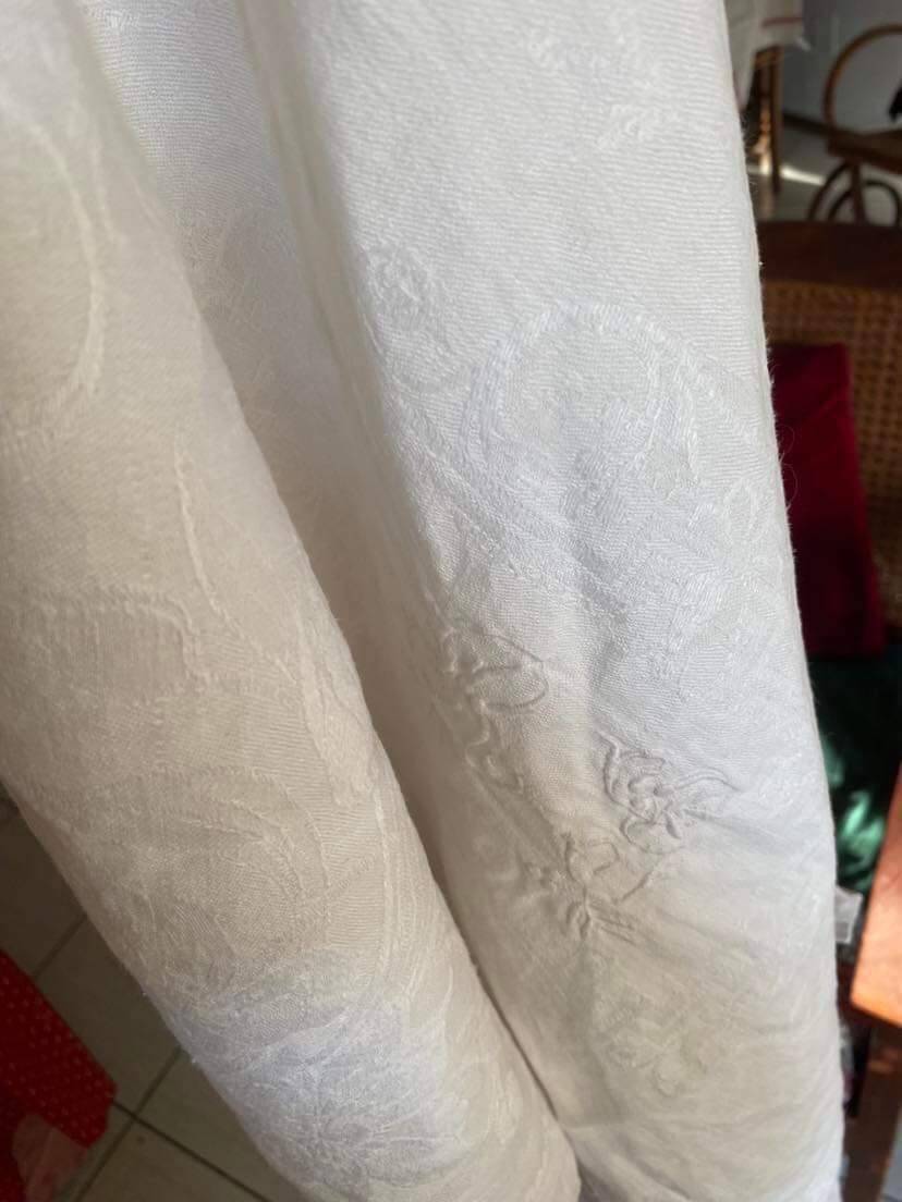 RG embroidered linen damask tablecloth late 19th century.