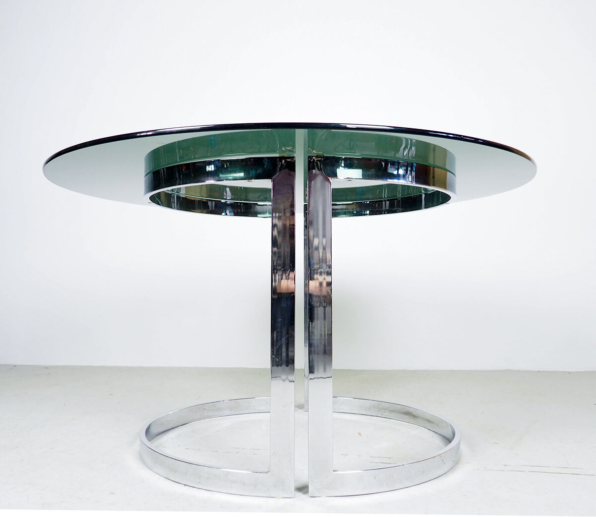 Milo Baughman chrome and smoked glass dinner table, 1970's