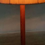 Vintage Swedish wooden floor lamp with pleated shade from the 1960s.