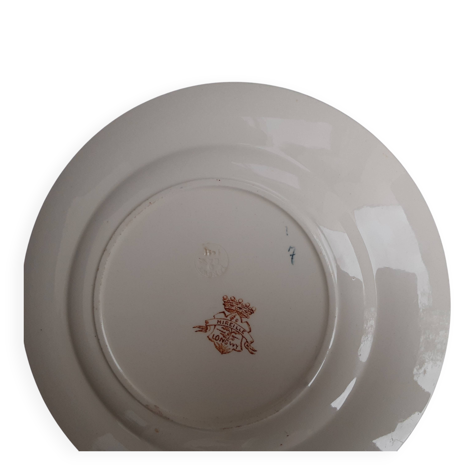 Set of 6 vintage flat plates, 23 cm, Longwy brand, Mireille pattern.