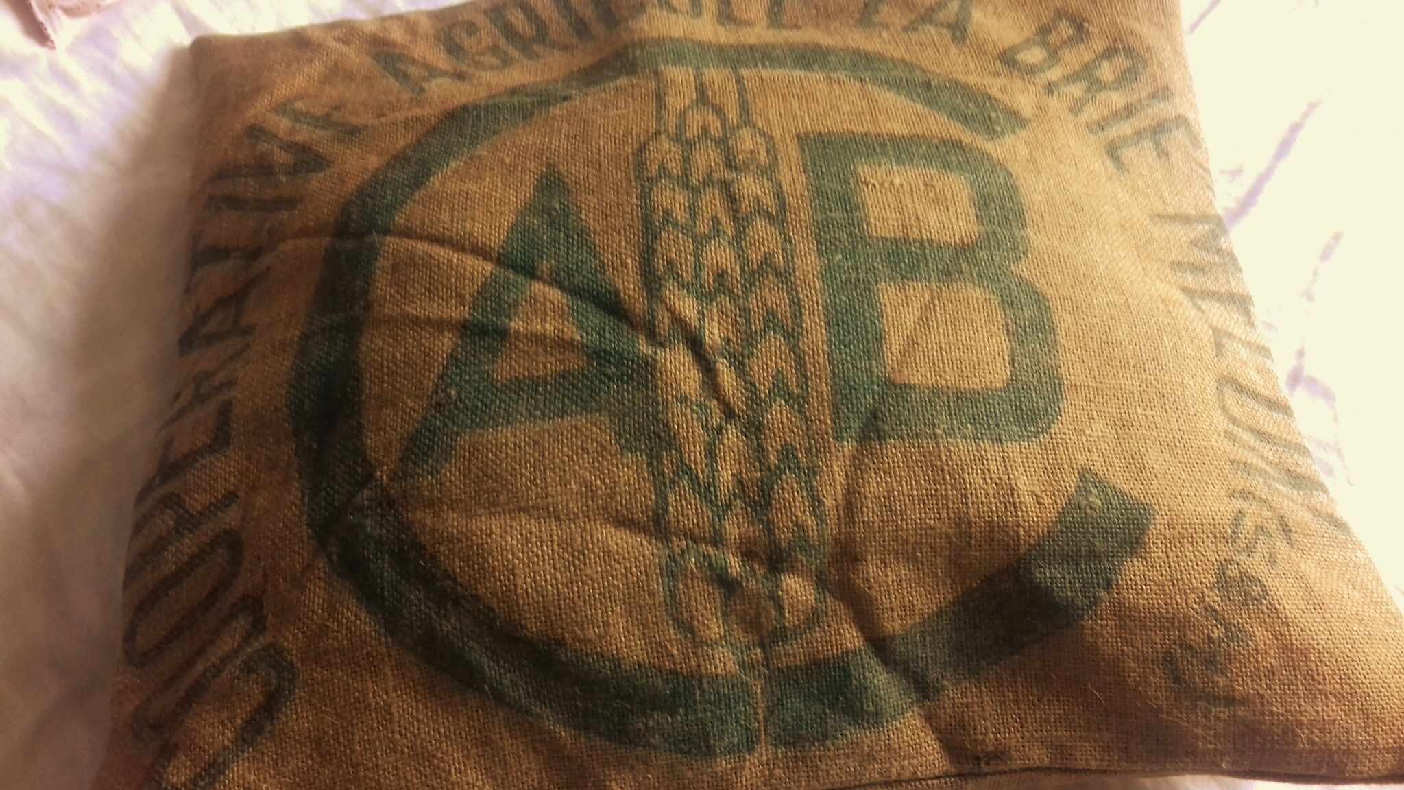 Burlap cushion green ECRE cooperative agricultural la Brie Melun