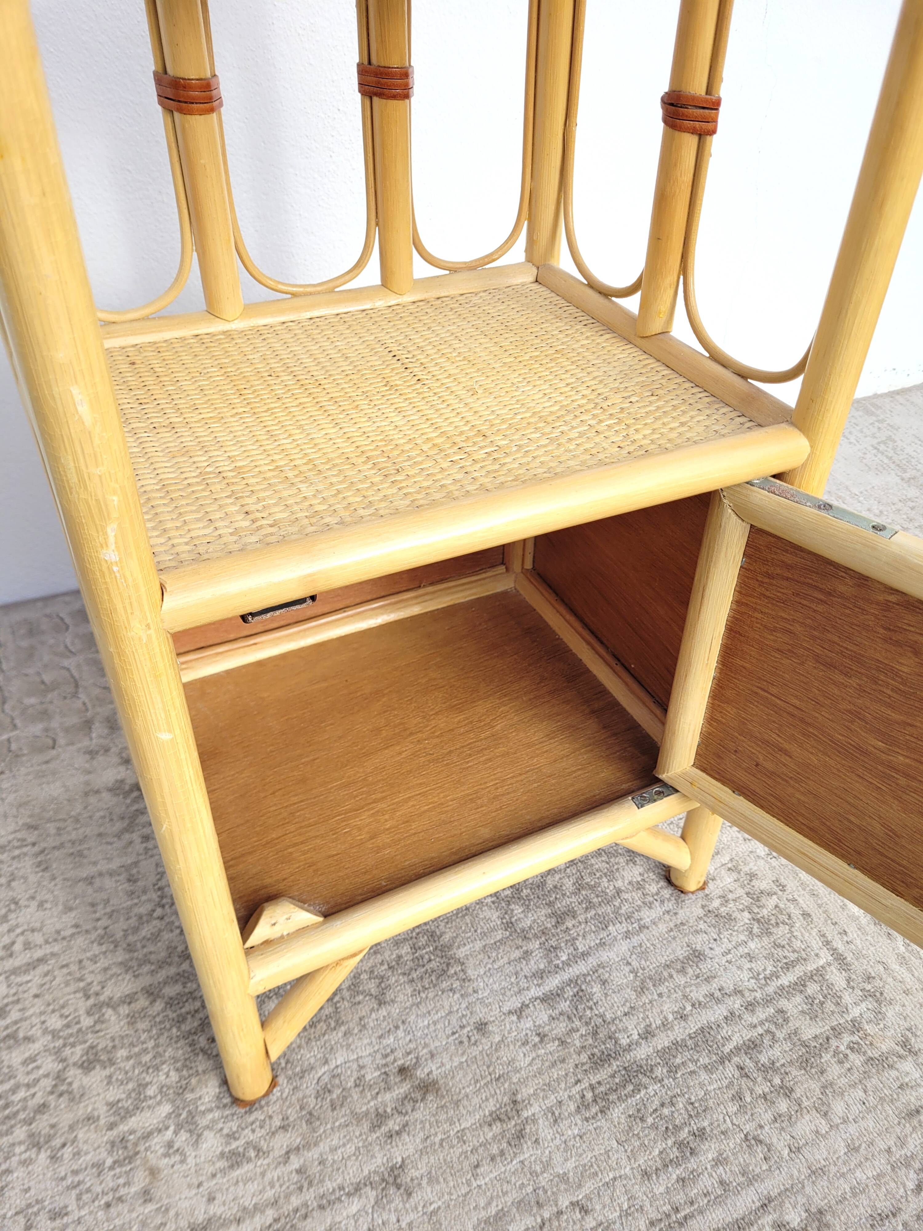 Small vintage rattan shelf bedside table