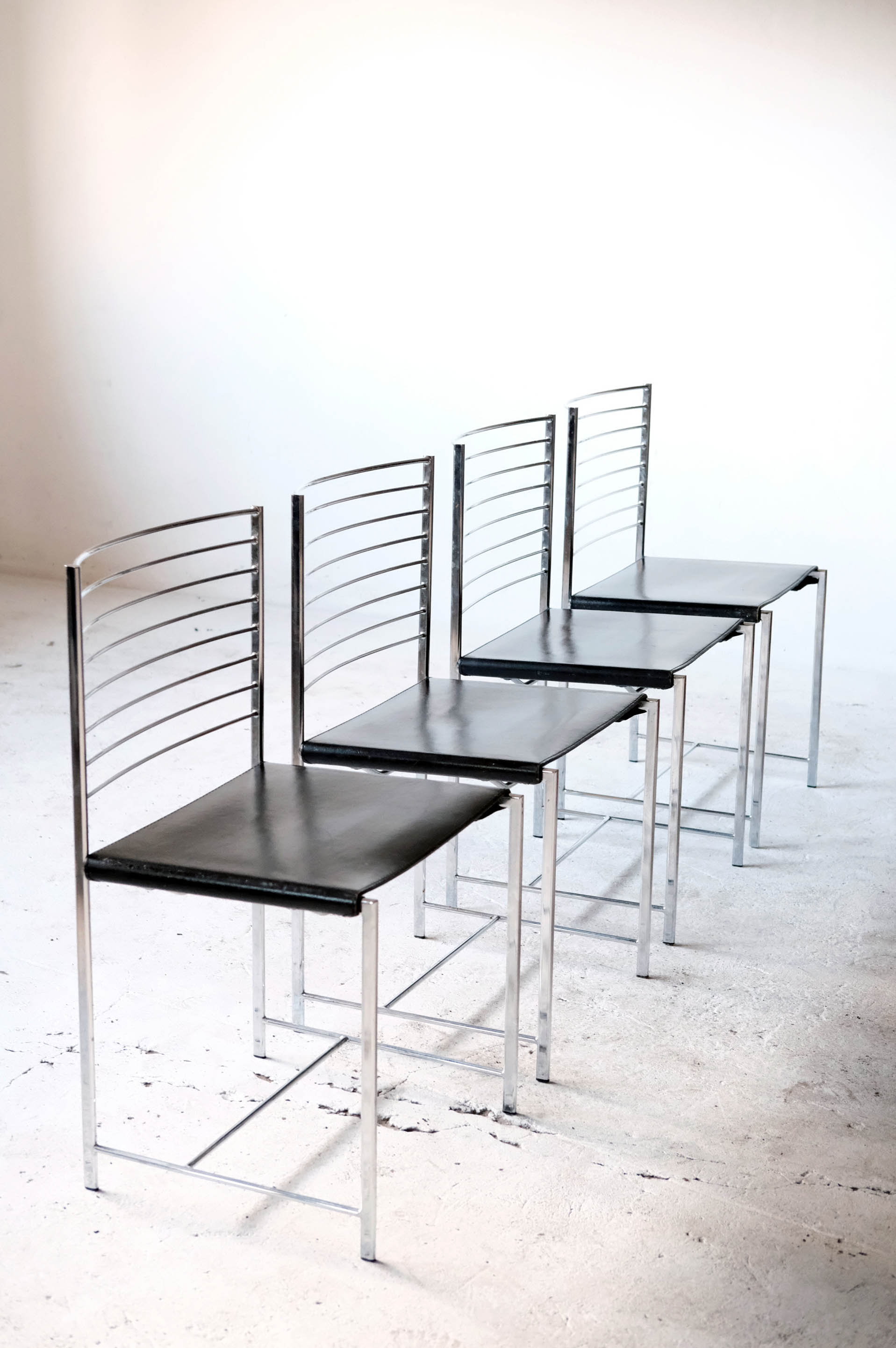 Set of 4 chrome and leather chairs by Cidue, Italy 1970's
