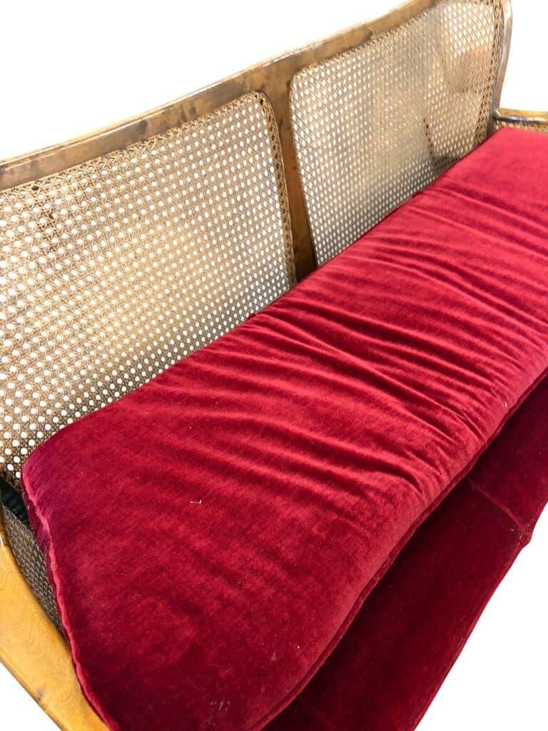 Vintage red wine baroque armchair/sofa/lounge with caning