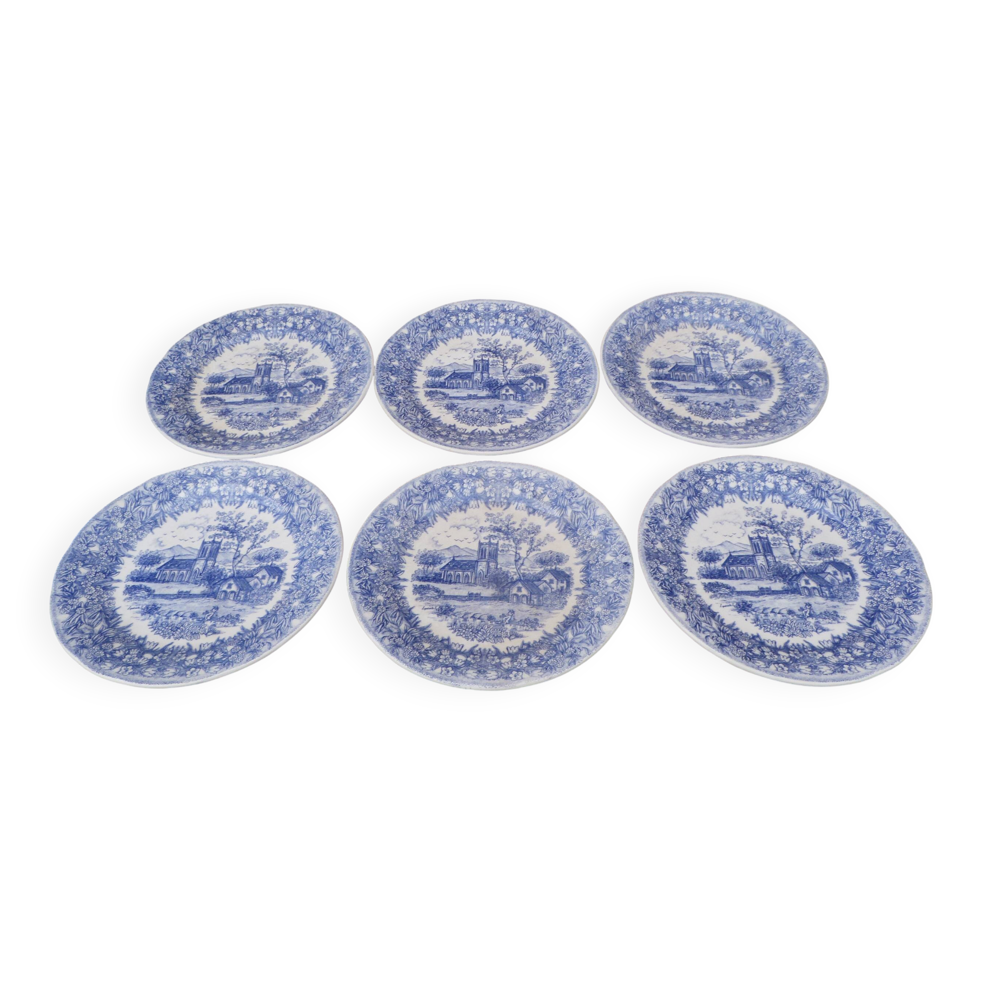 Set of 6 English plates with "Flowers" pattern.