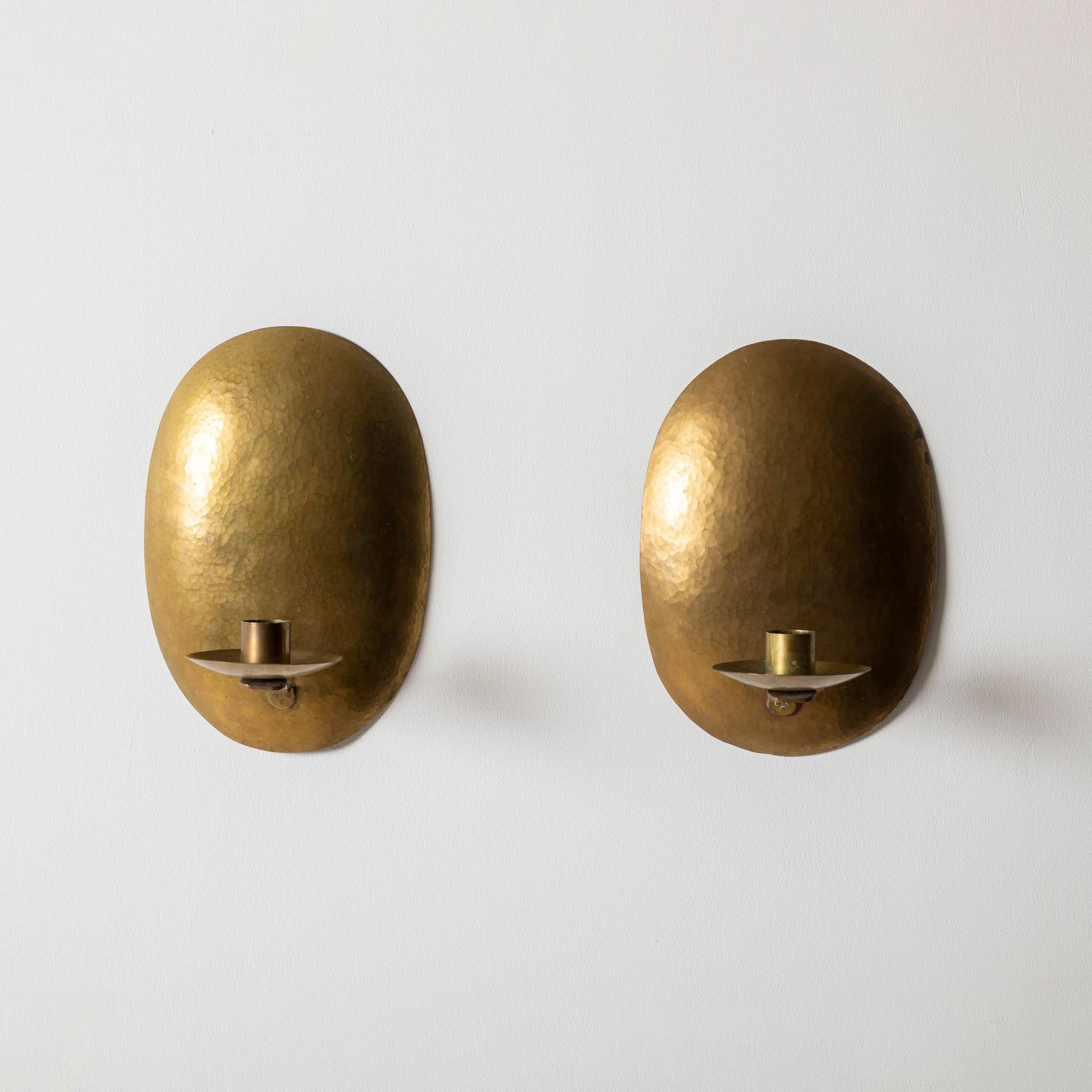 Mid century brass oval wall candelabra, set of 2, Sweden, 1950s