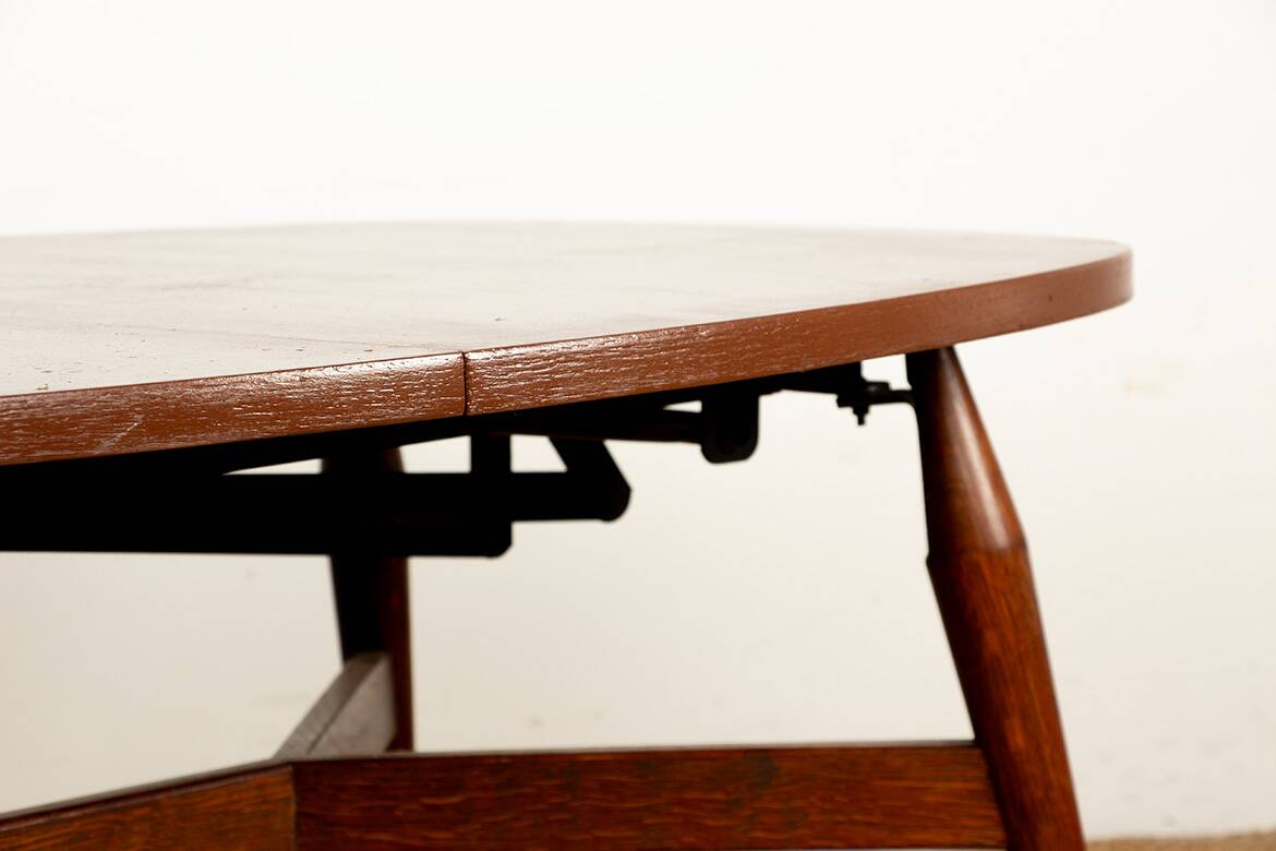 Danish high and low table in teak and brown lacquered wood, Smørrebrø model