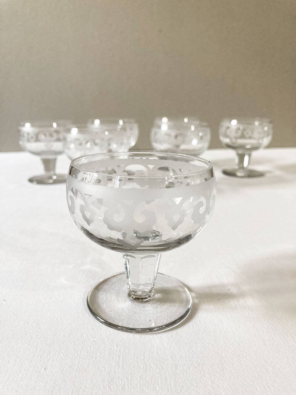 Antique engraved crystal aperitif glasses