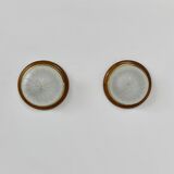 Pair of vintage wall lights, wood, brass and frosted glass, France, 1970.