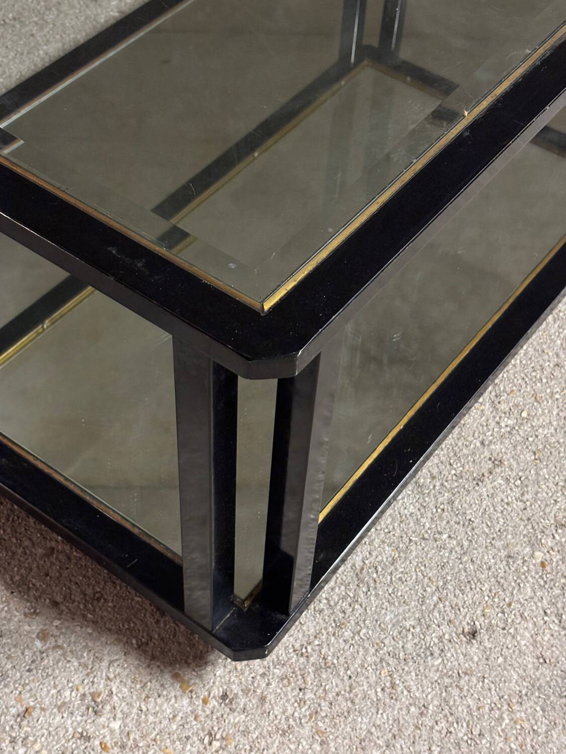 Large coffee table in metal, glass and mirror 1970