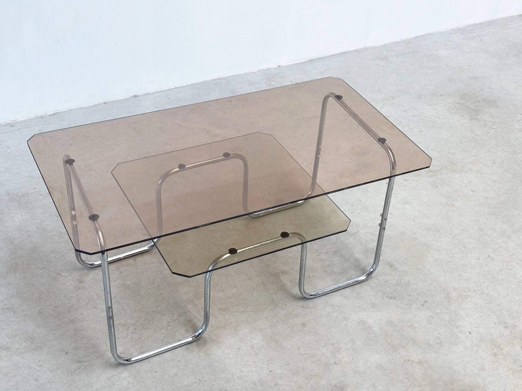 1980s 2-tier chrome coffee table