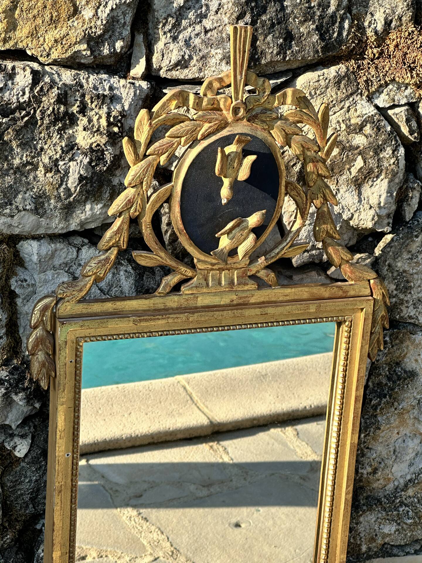 Trumeau mirror "To the Birds" in Louis XVI style, 19th century.