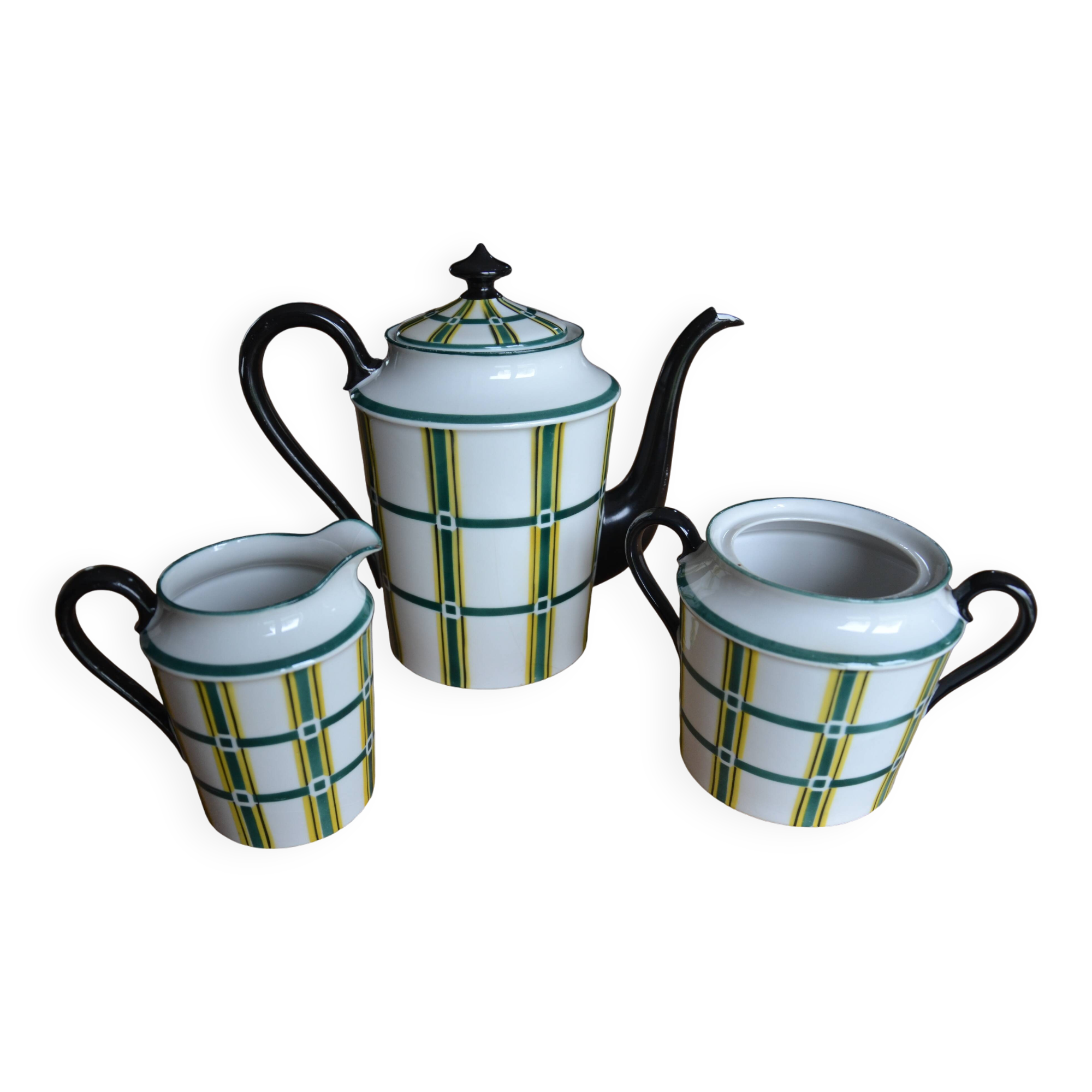 Limoges porcelain teapot, sugar bowl and milk jug