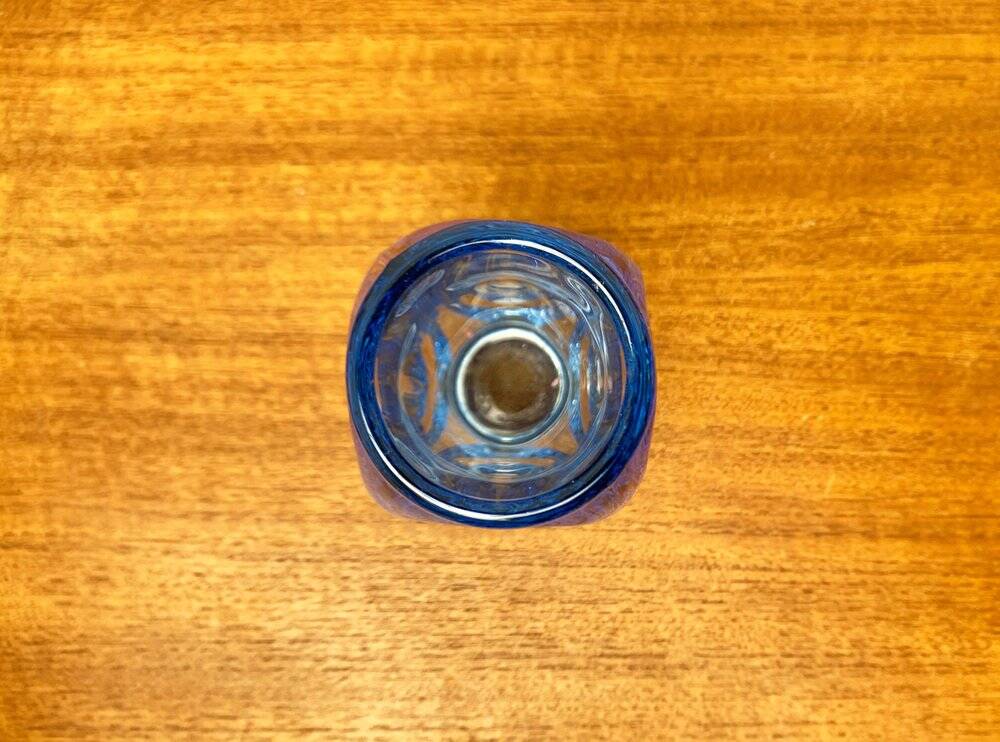 Blue glass vase model 914 mid-century by Rudolf Schröter for Rosice, 1950s