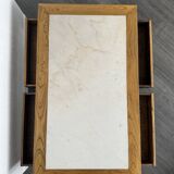 Table basse vintage en bois (chêne massif) et marbre