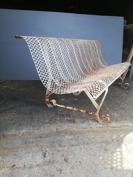 Old metal bench perforated vintage period 1950/60