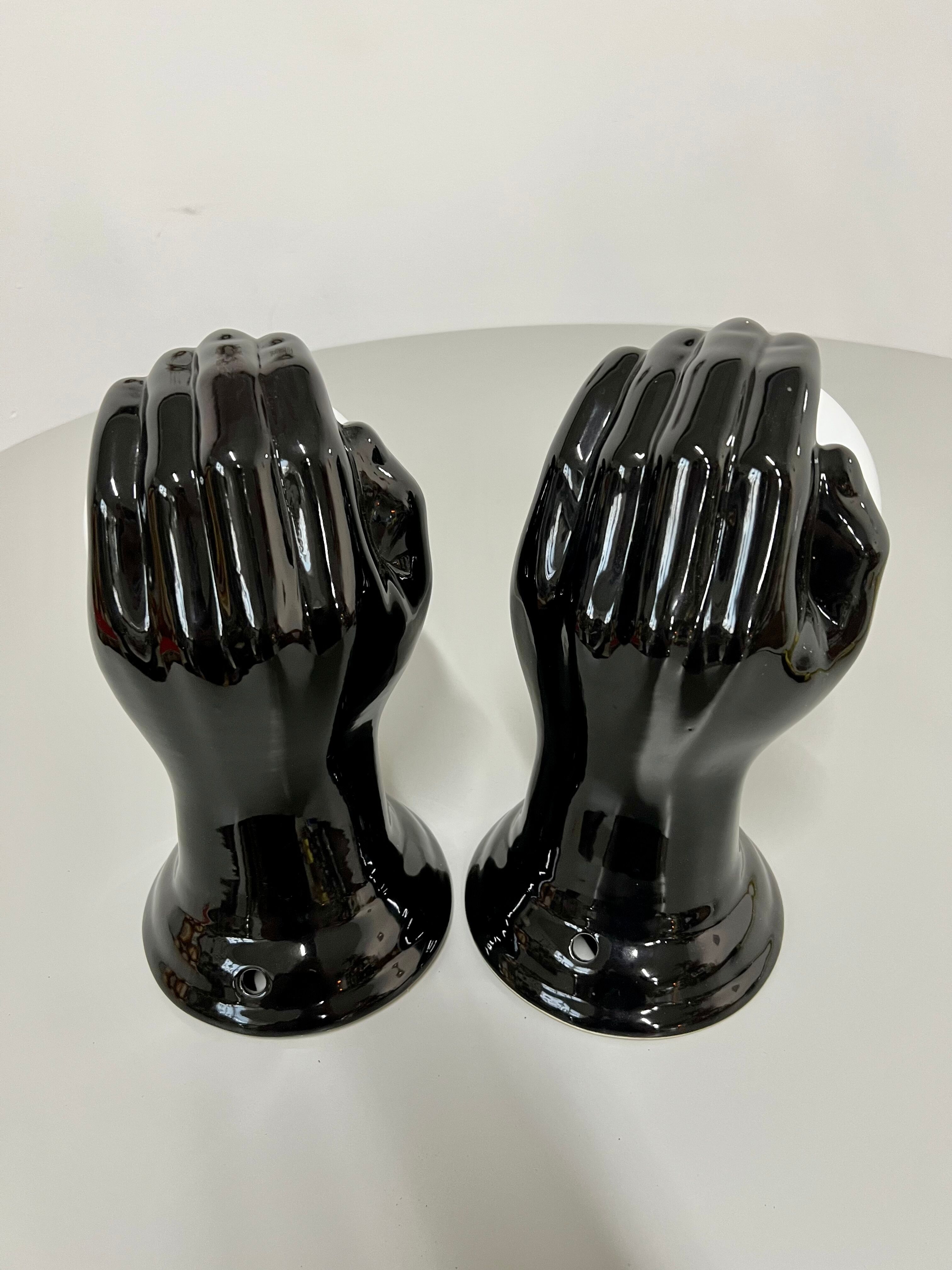 2 black ceramic hand lamps from the 70s / vintage and opaline lamp