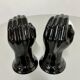 2 black ceramic hand lamps from the 70s / vintage and opaline lamp