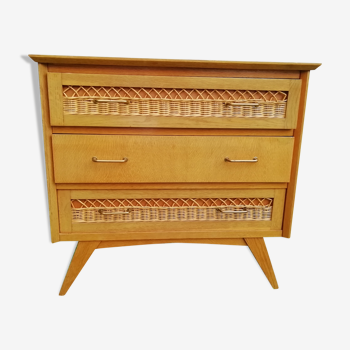 Chest of drawers in rattan 1950s