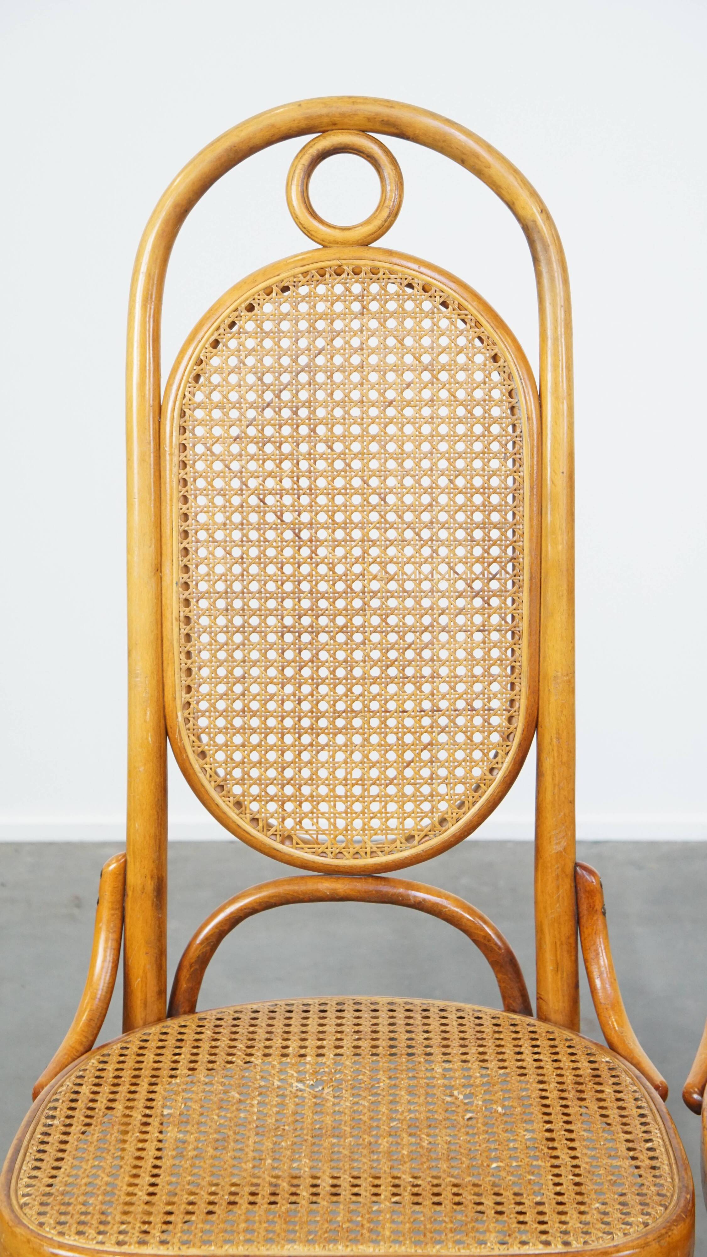 Set of 2 light brown bentwood Thonet style chairs model "Long John"