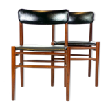 Two dining room chairs in teak and upholstered with black leather of Danish design, 1960s