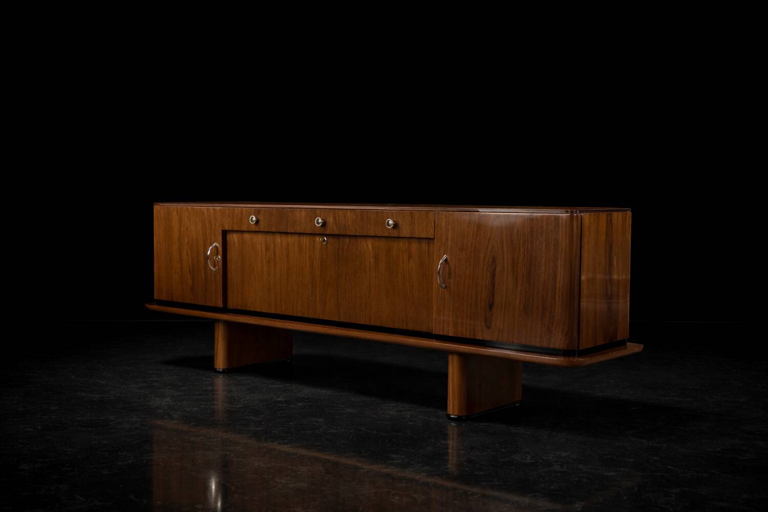 Vintage Rare Large French Art Deco Walnut Sideboard, 1920s