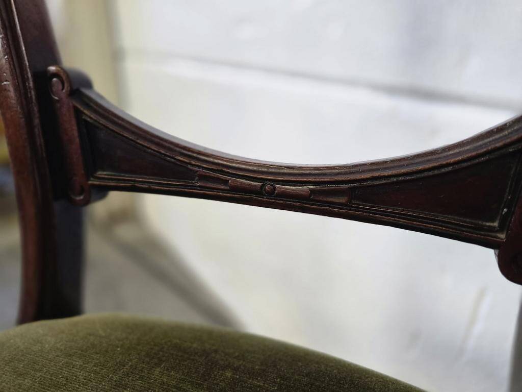 Set of 2 Victorian Balloon Back Chairs with Green Seats