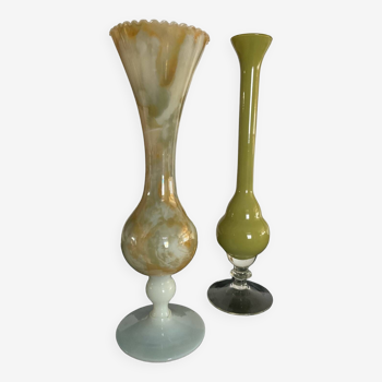 Duo de vases soliflores vintage en pâte de verre