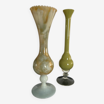 Duo of vintage soliflore vases in glass paste