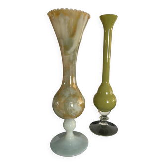 Duo de vases soliflores vintage en pâte de verre