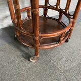 Round bamboo & rattan bar cart - italy 1960's