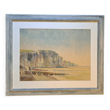 Impressionist painting, watercolour signed Henri TRIBOUT, Norman seascape, 20th century.