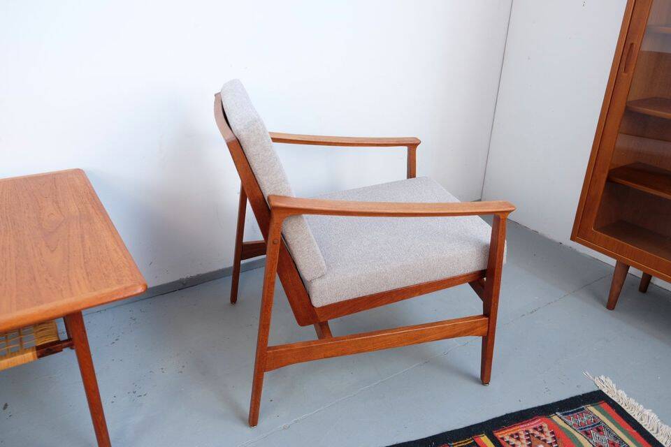 Vintage Thonet teak armchair, retro 1960s–70s style.