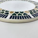 Vintage ceramic mosaic heard tile round mirror , 1970s