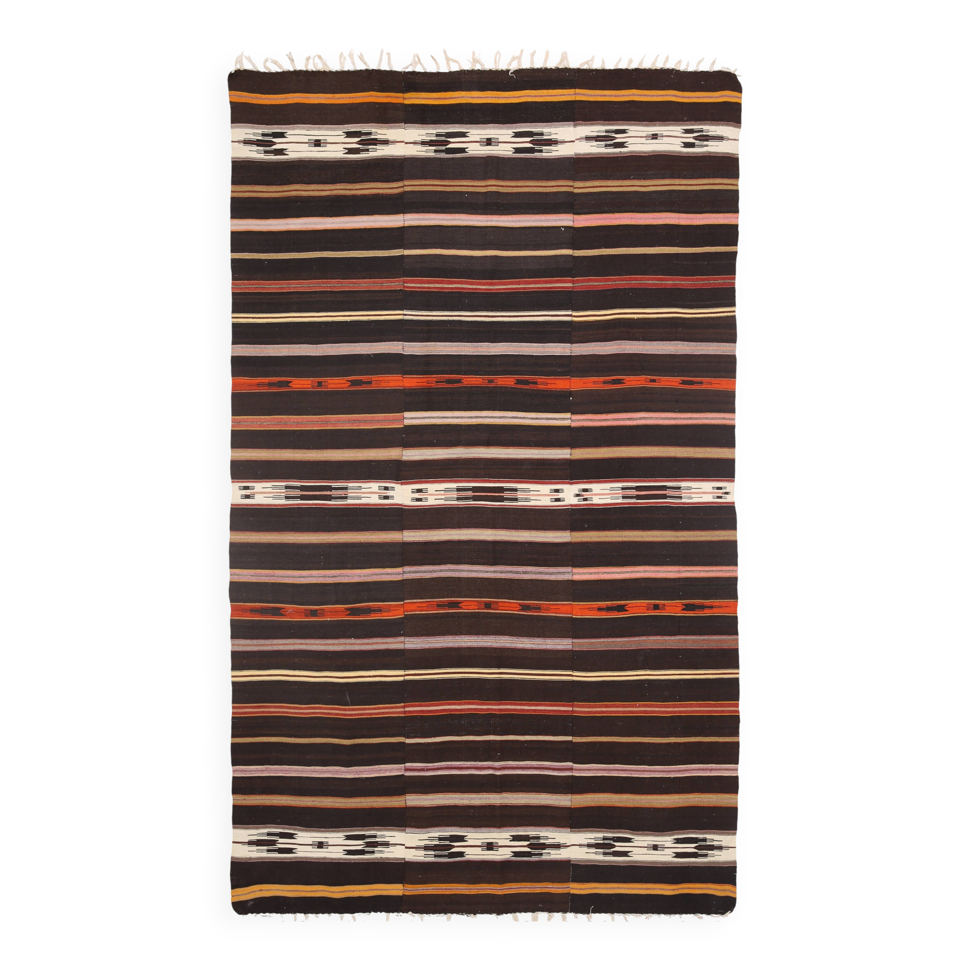 %100 Wool Striped Moroccan Pattern Turkish Kilim Rug, 181x305 Cm