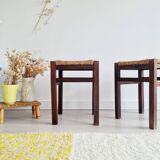 Pair of wooden and rope stools