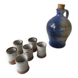 Ensemble bouteille à liqueur + 6 tasses en grès Signé Albert Breton Vézelay