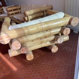 Set Sofa and 2 armchairs in large bamboo with cushions