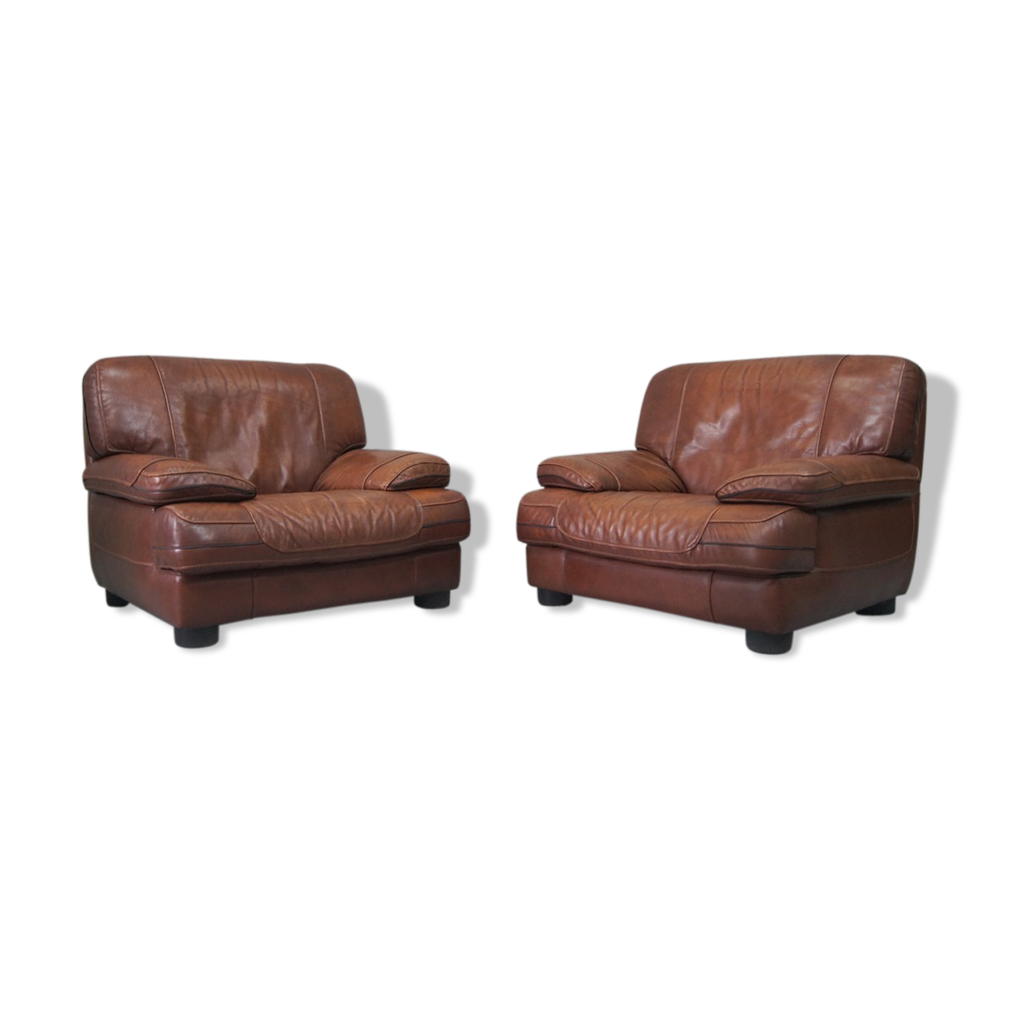 Fauteuils en cuir italien vintage années 1970