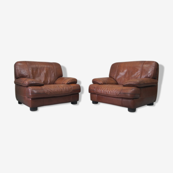 A pair of vintage Italian leather Lounge Chairs, 1970s