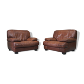 Fauteuils en cuir italien vintage années 1970