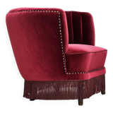 1970s, Danish lounge chair, original condition, cherry-red velour fabric.