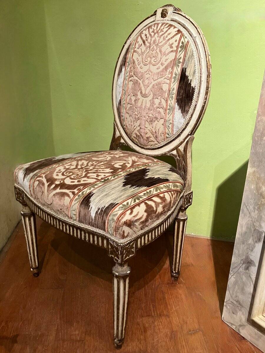 Chairs in Lacquer and Ikat Damask Upholstery, Set of 2