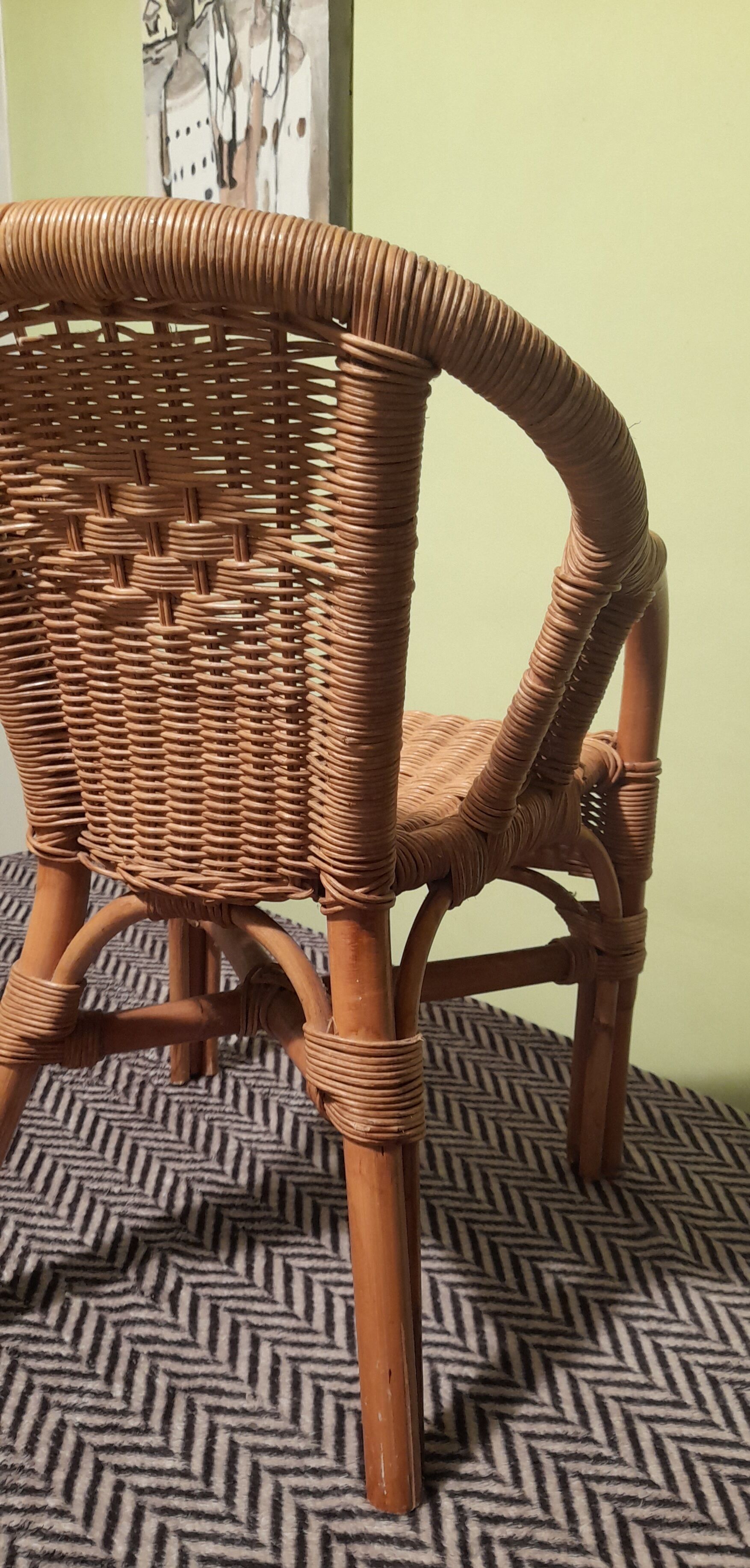 Fauteuil en rotin/osier pour enfant - vintage 1970
