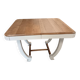 Restored oak table in natural wood and linen.